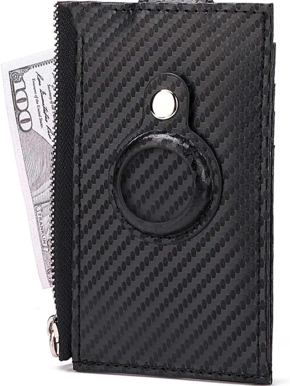 Carbon Fiber Pattern Cardholder Wallet - Black - Apple Air Tag